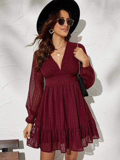 Nadia -Langärmeliges Kleid mit V-Ausschnitt