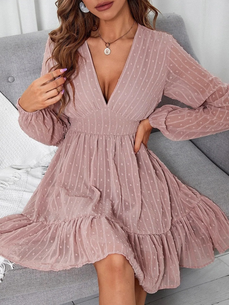 Nadia -Langärmeliges Kleid mit V-Ausschnitt