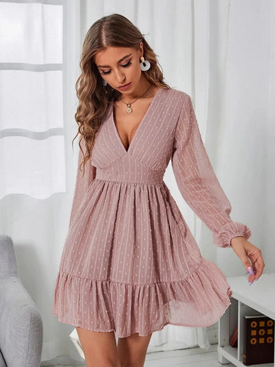 Nadia -Langärmeliges Kleid mit V-Ausschnitt