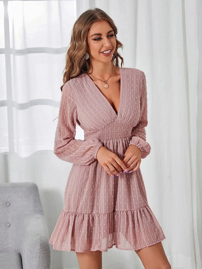 Nadia -Langärmeliges Kleid mit V-Ausschnitt
