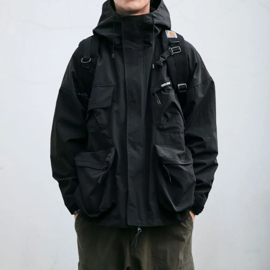 Utility-Jacke mit Kapuze und mehreren Taschen für Männer