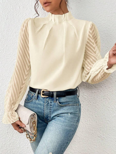 Bluse mit Stehkragen | Transparente Ärmel | Eleganter Stil