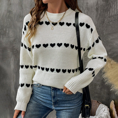 Strickpullover mit Herzmotiv | Rundhalsausschnitt | Lässige Passform