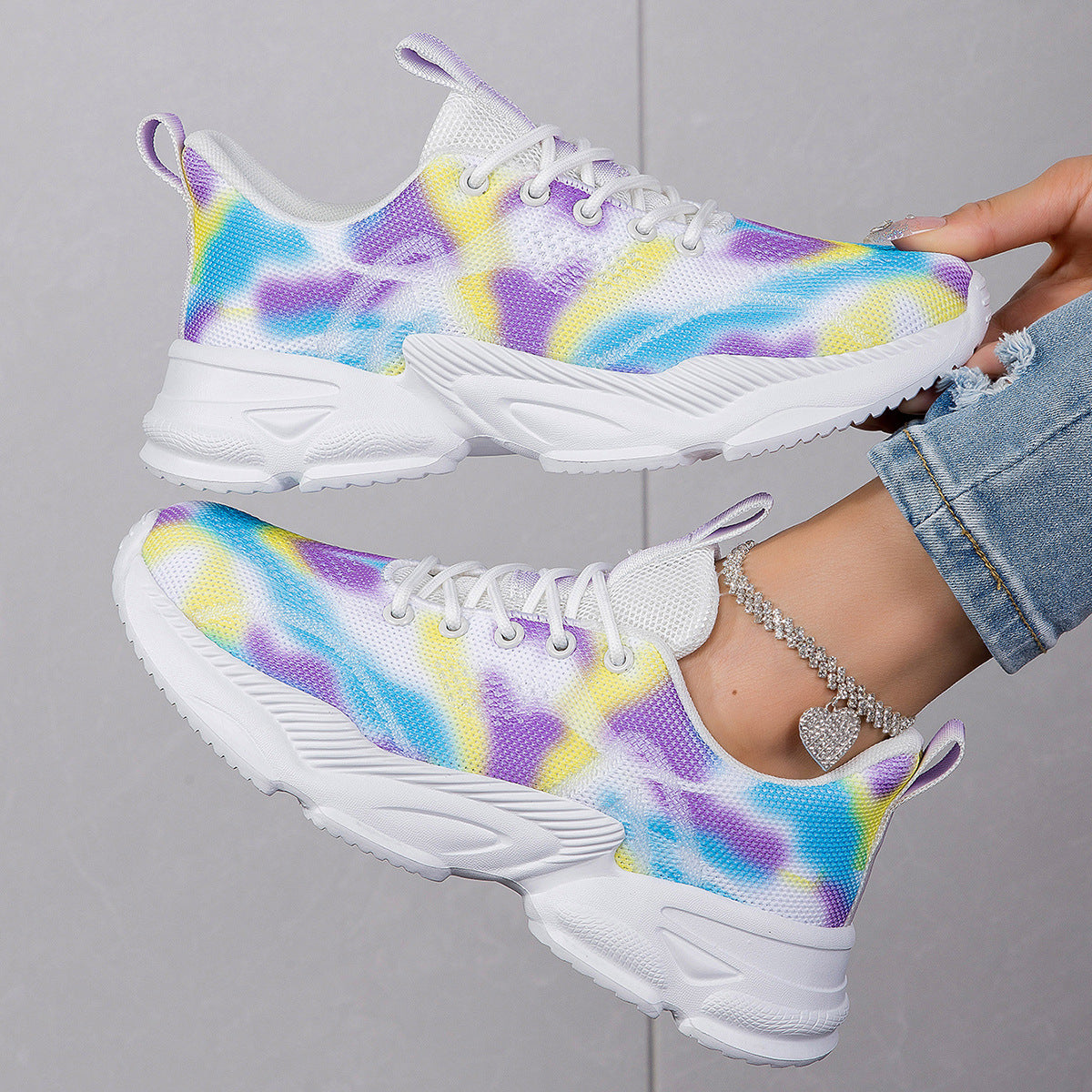 Damen Leichte Atmungsaktive Lauf Sneakers mit Einzigartigem Farbverlauf Design Fudus