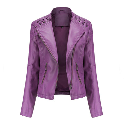 Elegante Lederjacke Mit Stickstil Auf Der Schulter Für Damen | Luxuriöse Streetwear