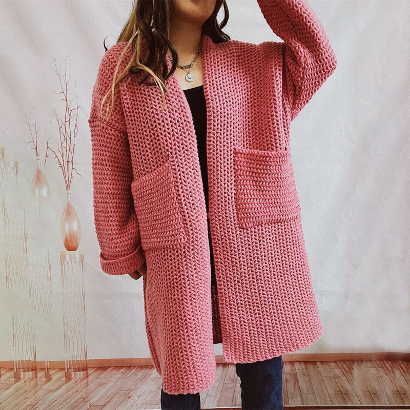 Strickcardigan mit Taschen | Grobstrick | Langer Schnitt