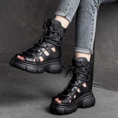 Damen trendy Chunky Sandalen mit offenen Zehen und sportlichem Schnürdesign Fudus