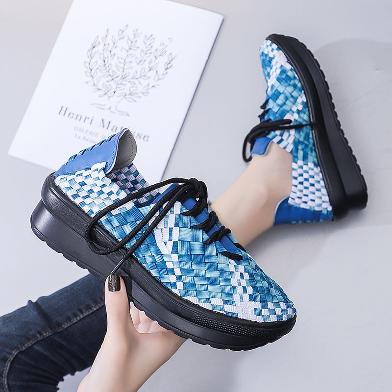 Damen Woven Casual Sneakers mit erhöhter Sohle und atmungsaktivem Design Fudus