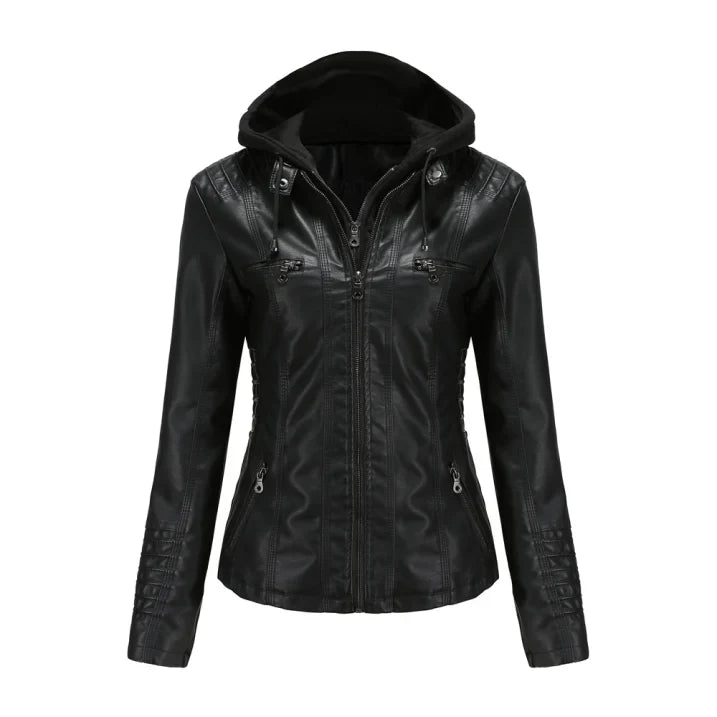 Bikerjacke Damen Mit Kapuze | Langarm und Reißverschluss