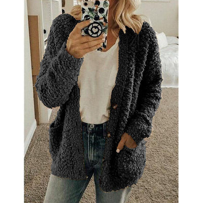 Teddy Damen Fleecejacke Mit Kapuze | Flauschiger Wintermantel