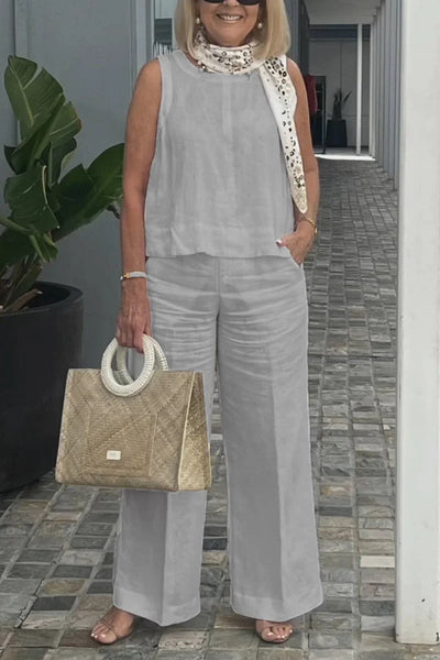 Leinen-Set mit ärmellosem Top | Weite Hose | Sommerlicher Chic