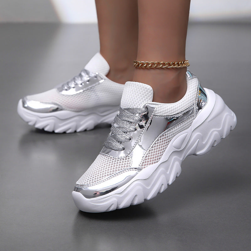 Damen Trendige Metallische Mode Sneakers Fudus