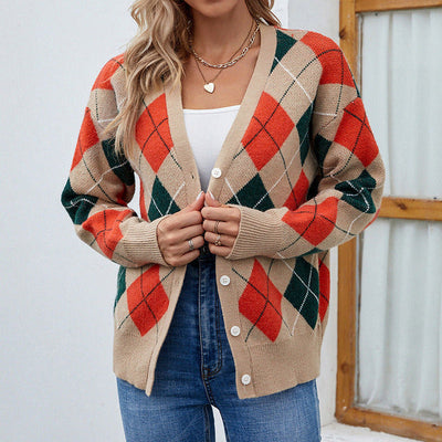 Strickcardigan mit Rautenmuster | V-Ausschnitt | Klassischer Preppy-Stil