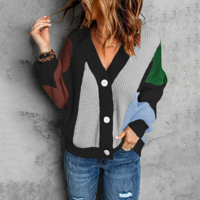 Strickcardigan mit Farbblock-Design | V-Ausschnitt | Moderner Eyecatcher