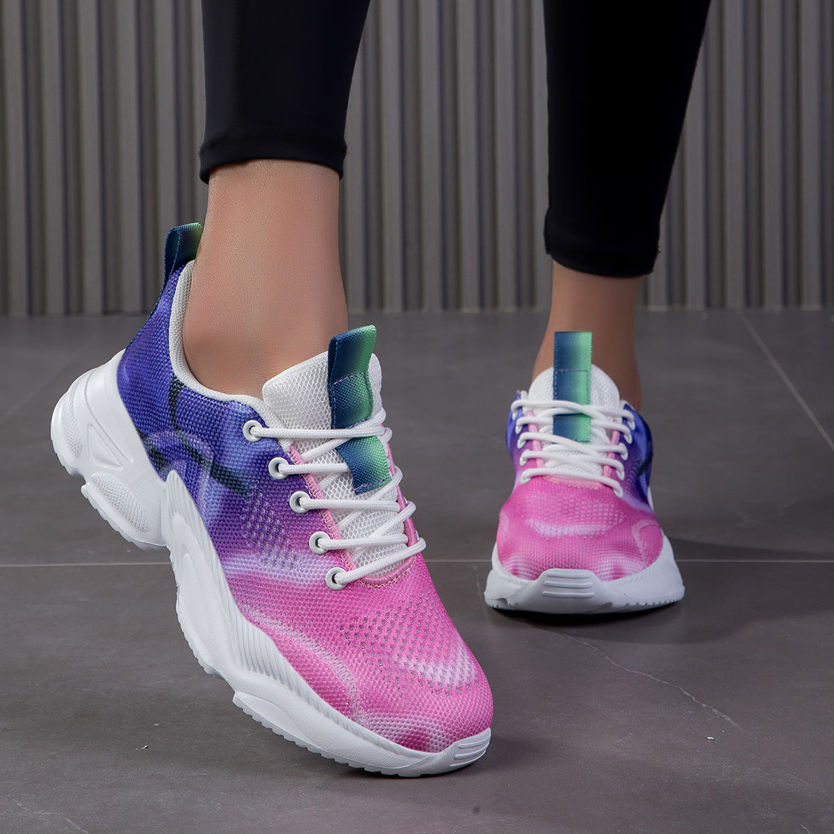 Damen Leichte Atmungsaktive Lauf Sneakers mit Einzigartigem Farbverlauf Design Fudus