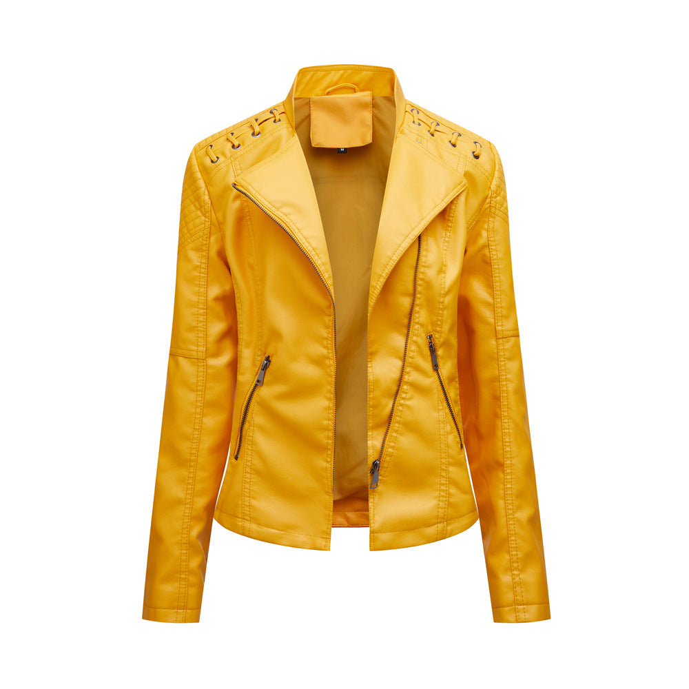 Elegante Lederjacke Mit Stickstil Auf Der Schulter Für Damen | Luxuriöse Streetwear