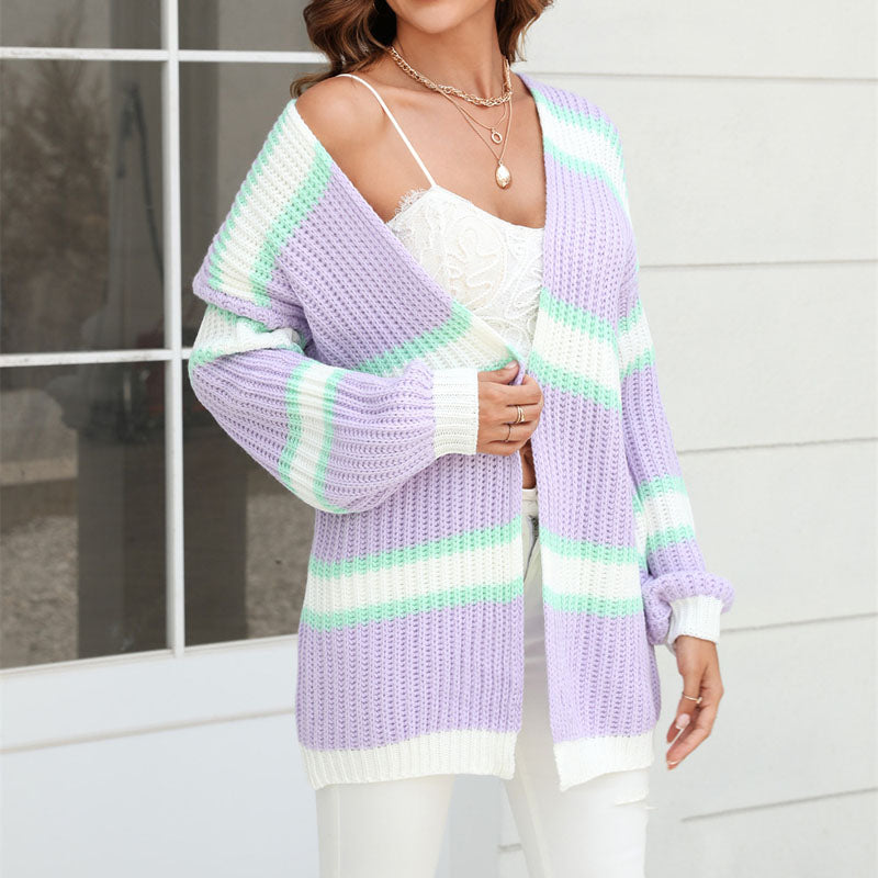 Strickcardigan mit Streifen | Lockerer Schnitt | Verspielter Look