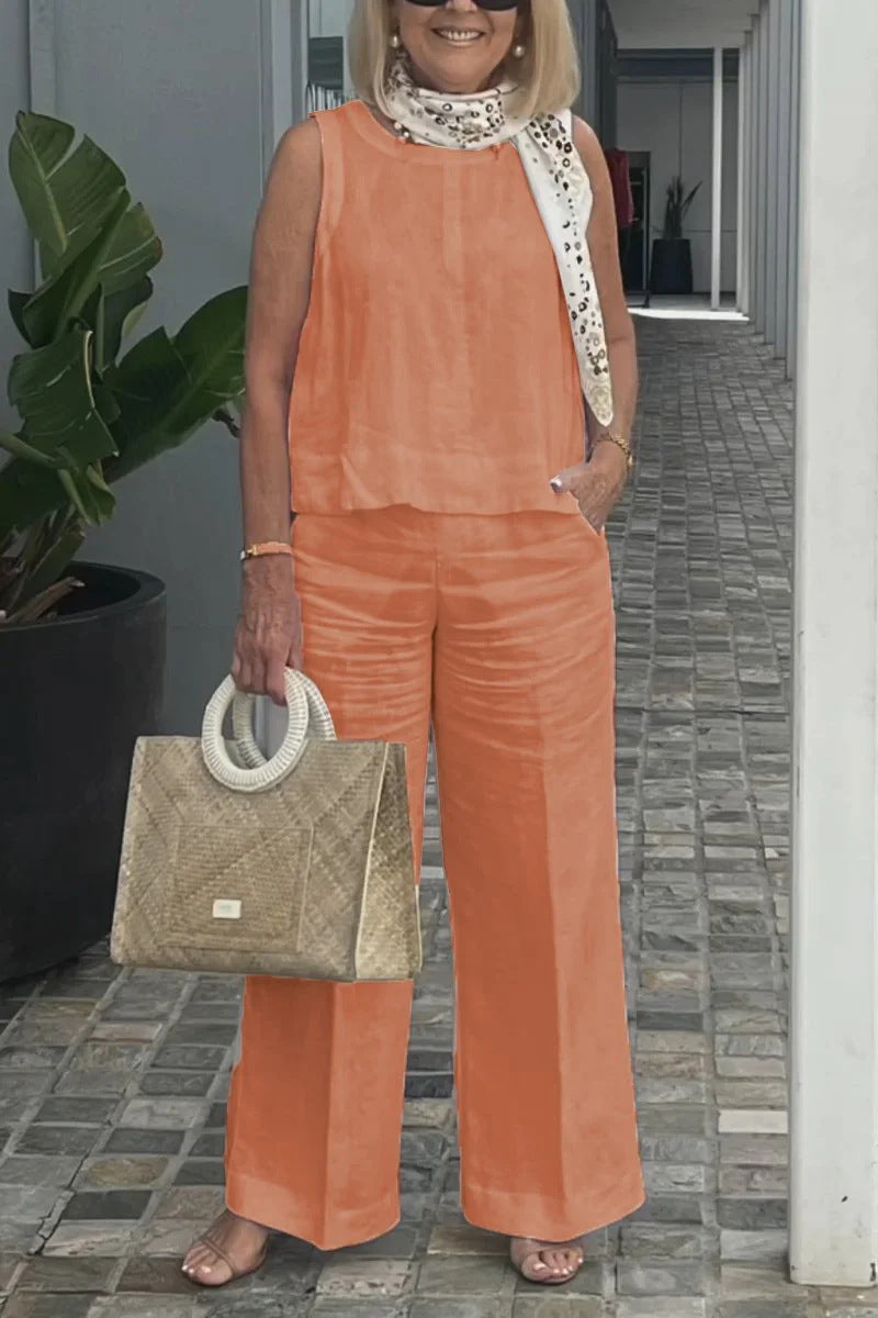 Leinen-Set mit ärmellosem Top | Weite Hose | Sommerlicher Chic