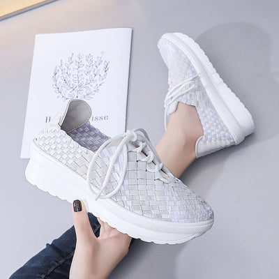 Damen Woven Casual Sneakers mit erhöhter Sohle und atmungsaktivem Design Fudus