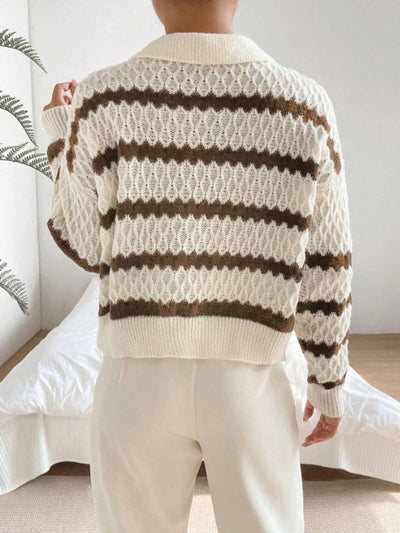 Strickpullover mit Kragen | Strukturmuster | Gestreifter Look