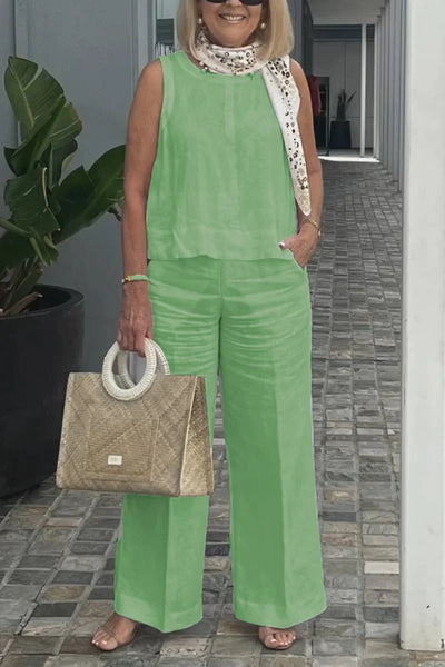 Leinen-Set mit ärmellosem Top | Weite Hose | Sommerlicher Chic