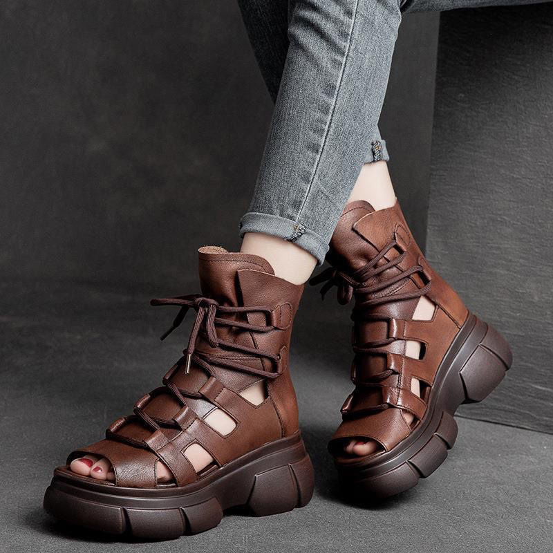 Damen trendy Chunky Sandalen mit offenen Zehen und sportlichem Schnürdesign Fudus