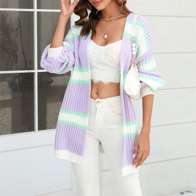 Strickcardigan mit Streifen | Lockerer Schnitt | Verspielter Look