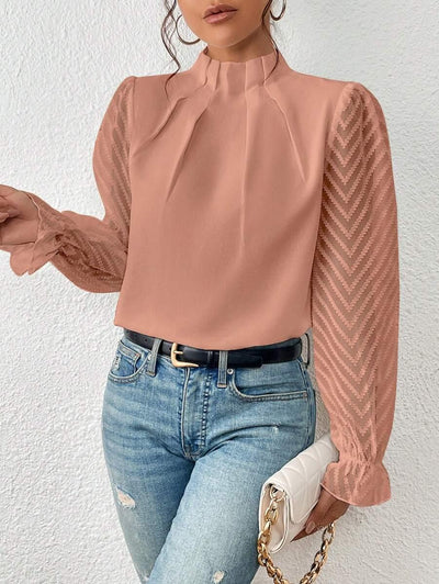 Bluse mit Stehkragen | Transparente Ärmel | Eleganter Stil