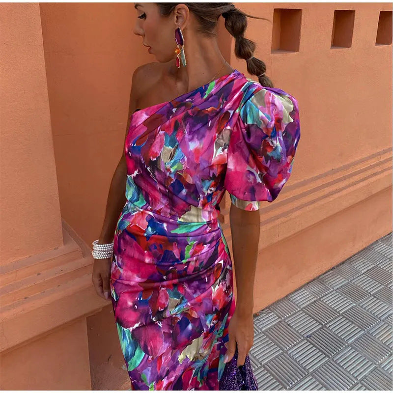 Yllana™ | Damen-Midikleid mit Schulterfreiem Design Lila