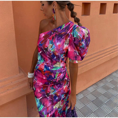Yllana™ | Damen-Midikleid mit Schulterfreiem Design Lila