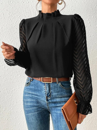 Bluse mit Stehkragen | Transparente Ärmel | Eleganter Stil