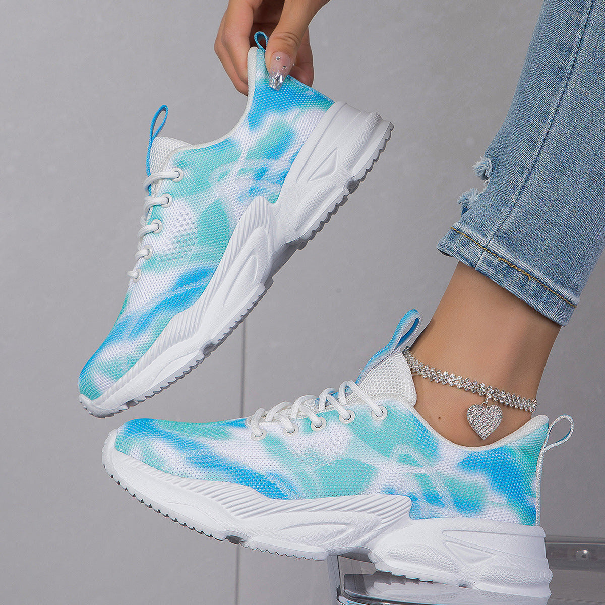 Damen Leichte Atmungsaktive Lauf Sneakers mit Einzigartigem Farbverlauf Design Fudus