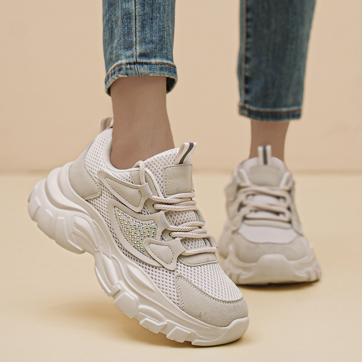 Damen Trendy Chunky Sneakers mit glitzernden Akzenten Fudus