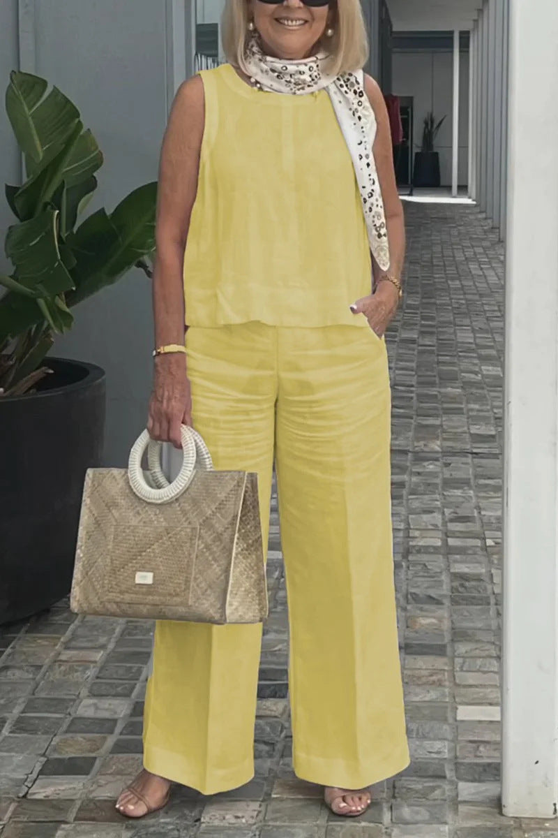 Leinen-Set mit ärmellosem Top | Weite Hose | Sommerlicher Chic
