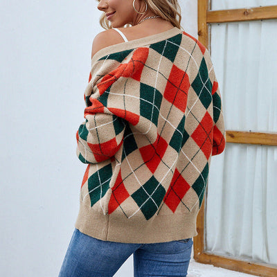 Strickcardigan mit Rautenmuster | V-Ausschnitt | Klassischer Preppy-Stil