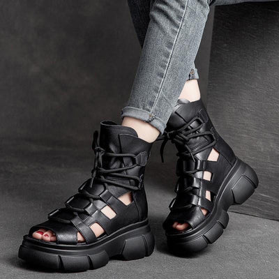 Damen trendy Chunky Sandalen mit offenen Zehen und sportlichem Schnürdesign Fudus