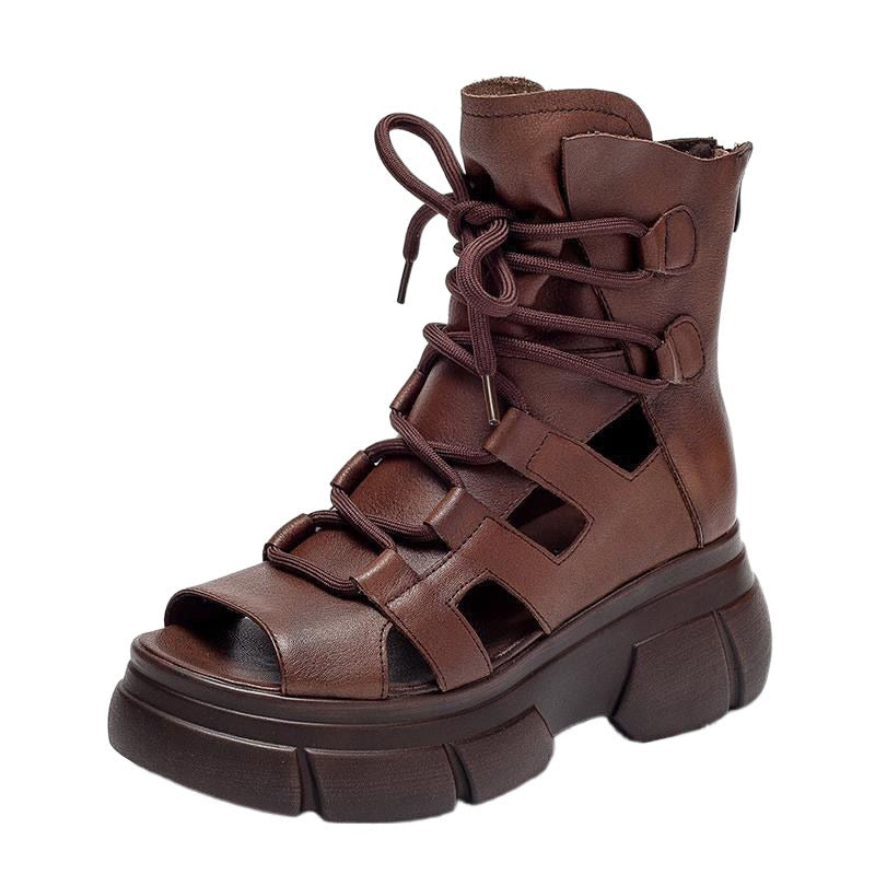 Damen trendy Chunky Sandalen mit offenen Zehen und sportlichem Schnürdesign Fudus