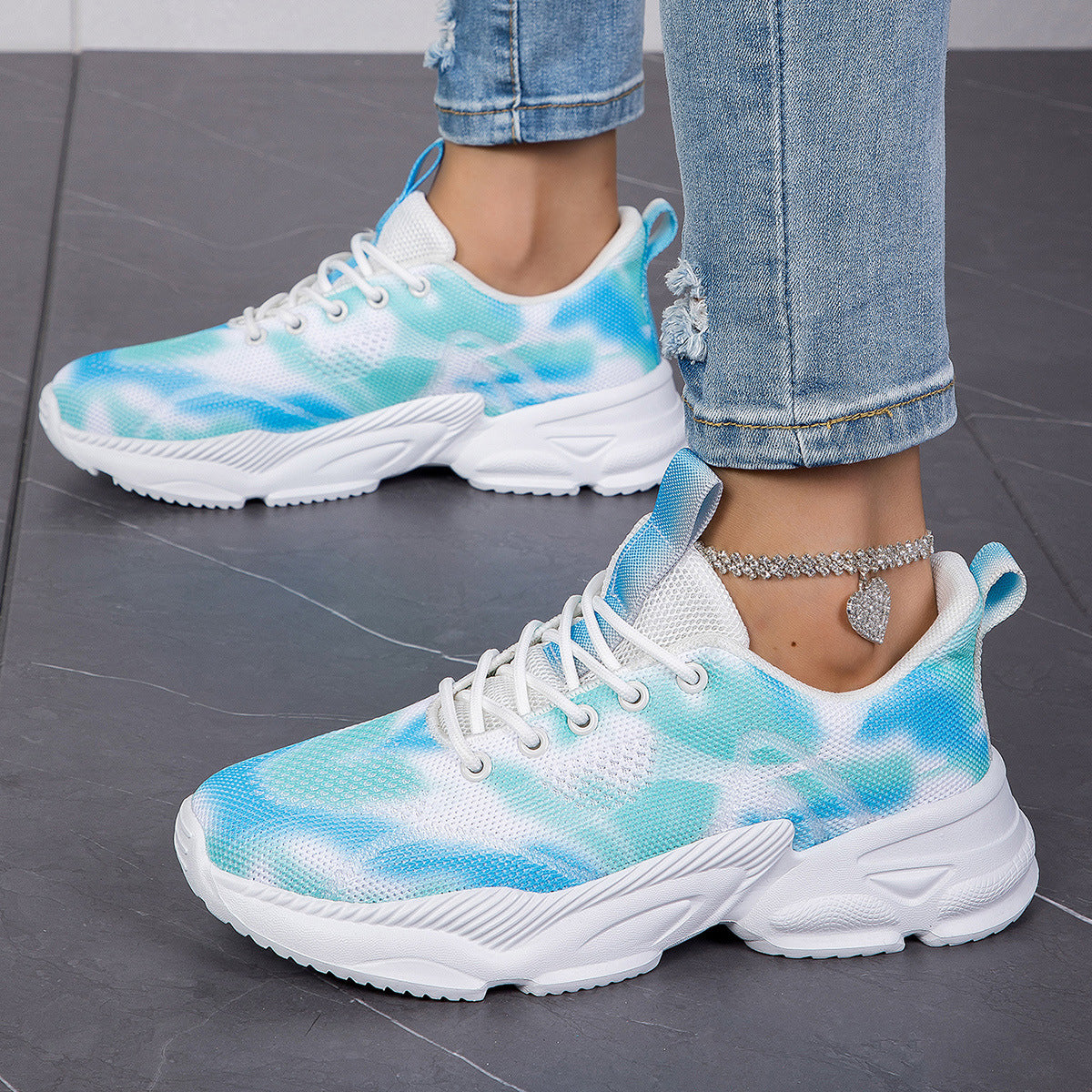 Damen Leichte Atmungsaktive Lauf Sneakers mit Einzigartigem Farbverlauf Design Fudus