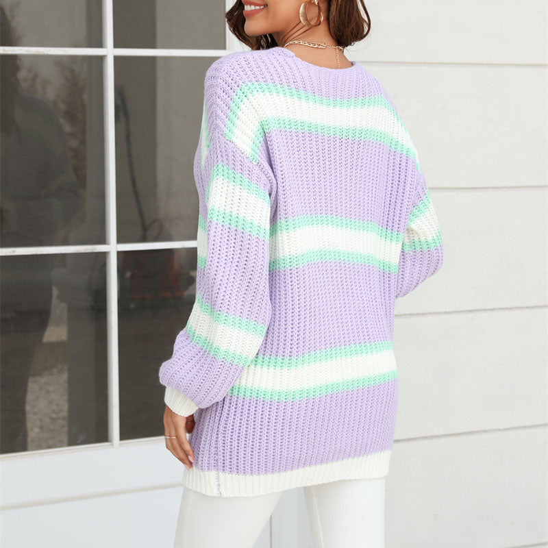 Strickcardigan mit Streifen | Lockerer Schnitt | Verspielter Look