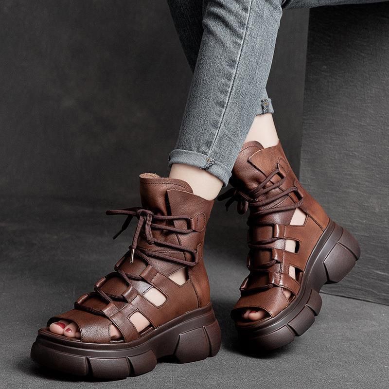 Damen trendy Chunky Sandalen mit offenen Zehen und sportlichem Schnürdesign Fudus