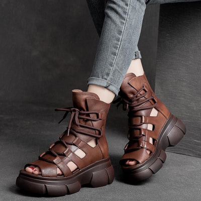 Damen trendy Chunky Sandalen mit offenen Zehen und sportlichem Schnürdesign Fudus