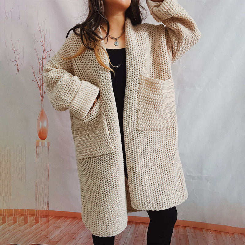 Strickcardigan mit Taschen | Grobstrick | Langer Schnitt