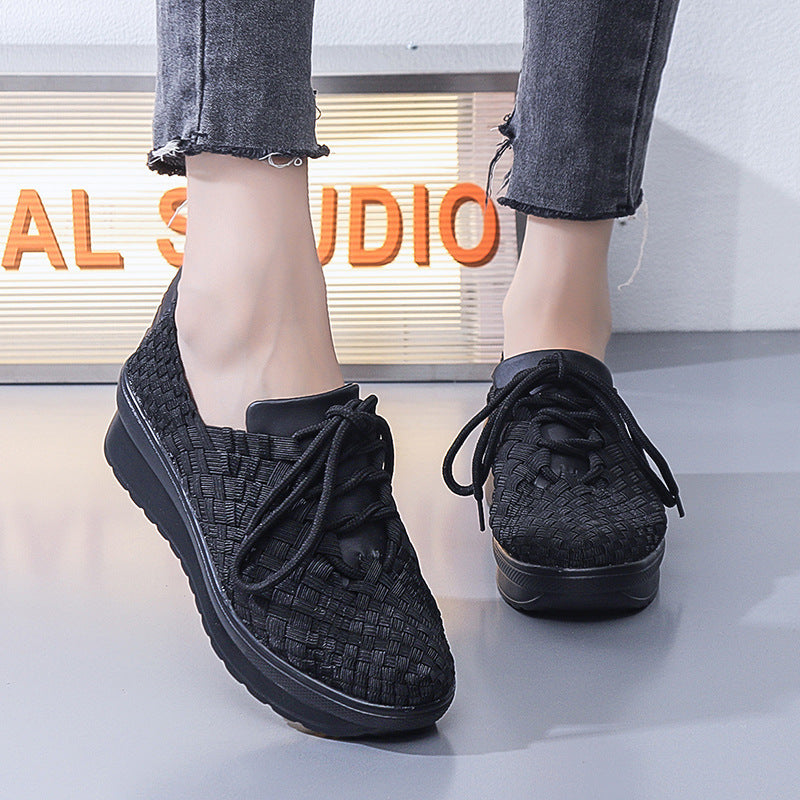 Damen Woven Casual Sneakers mit erhöhter Sohle und atmungsaktivem Design Fudus