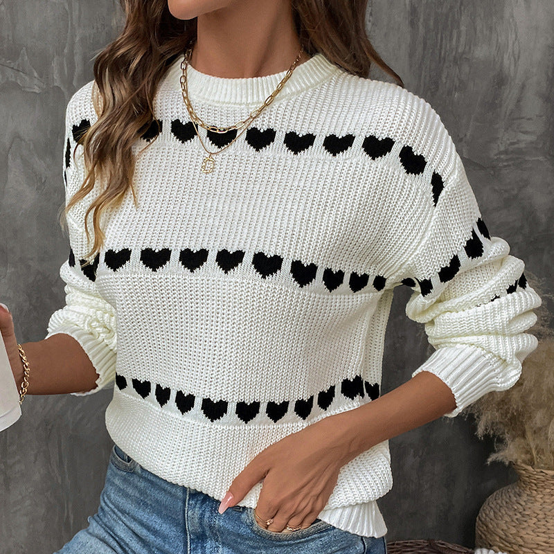 Strickpullover mit Herzmotiv | Rundhalsausschnitt | Lässige Passform