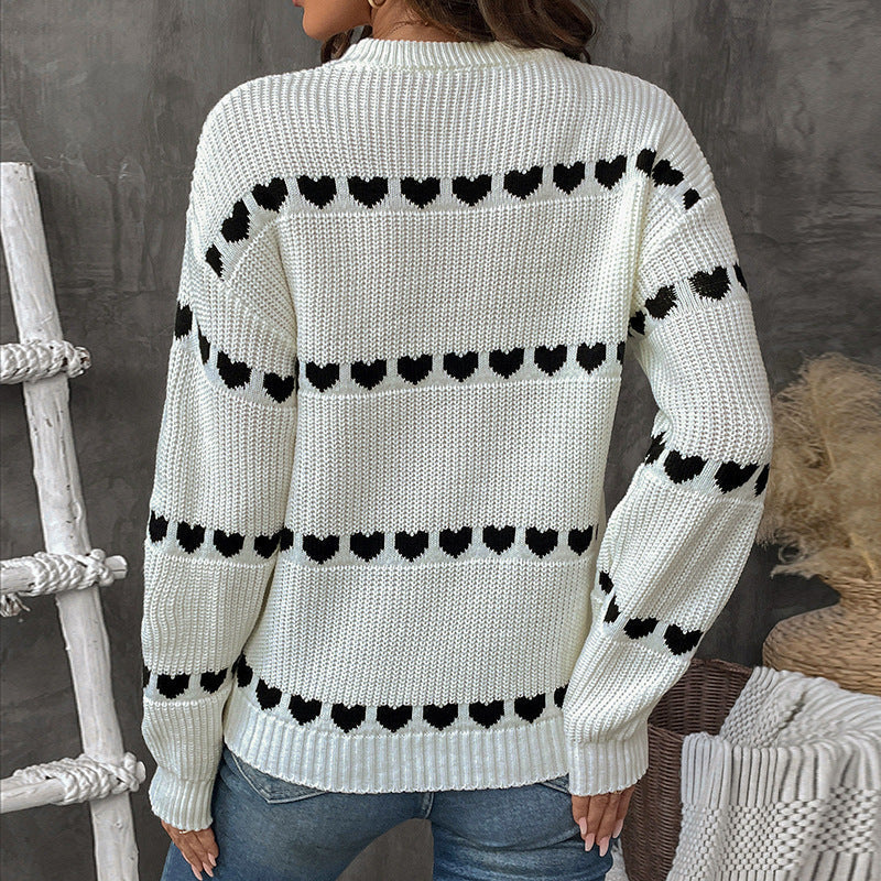 Strickpullover mit Herzmotiv | Rundhalsausschnitt | Lässige Passform