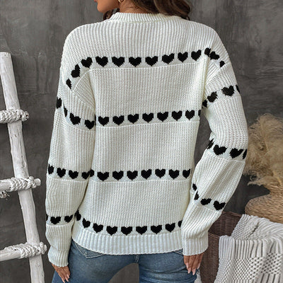 Strickpullover mit Herzmotiv | Rundhalsausschnitt | Lässige Passform