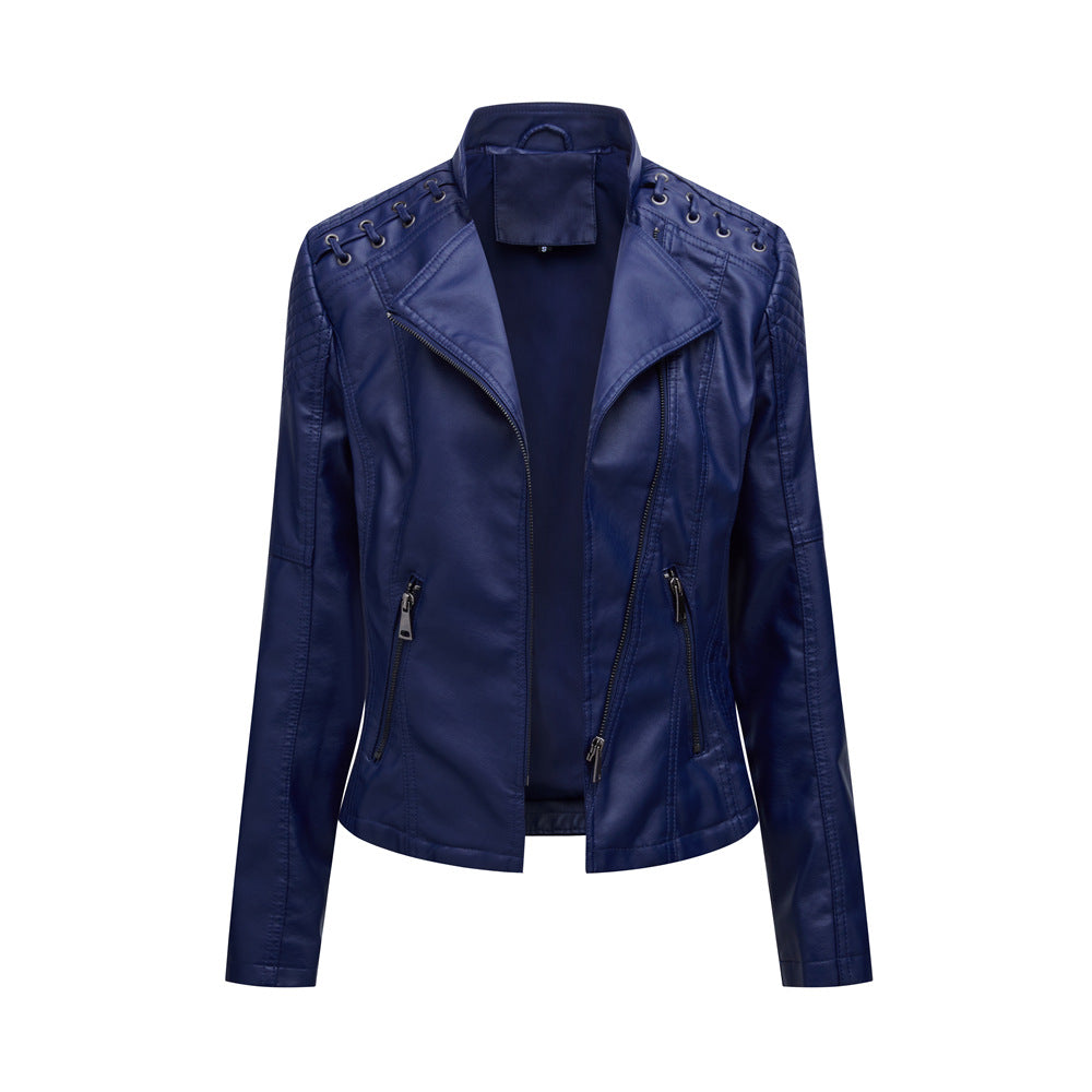 Elegante Lederjacke Mit Stickstil Auf Der Schulter Für Damen | Luxuriöse Streetwear