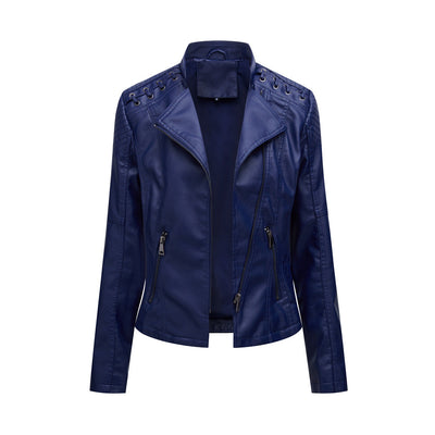 Elegante Lederjacke Mit Stickstil Auf Der Schulter Für Damen | Luxuriöse Streetwear