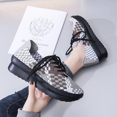 Damen Woven Casual Sneakers mit erhöhter Sohle und atmungsaktivem Design Fudus