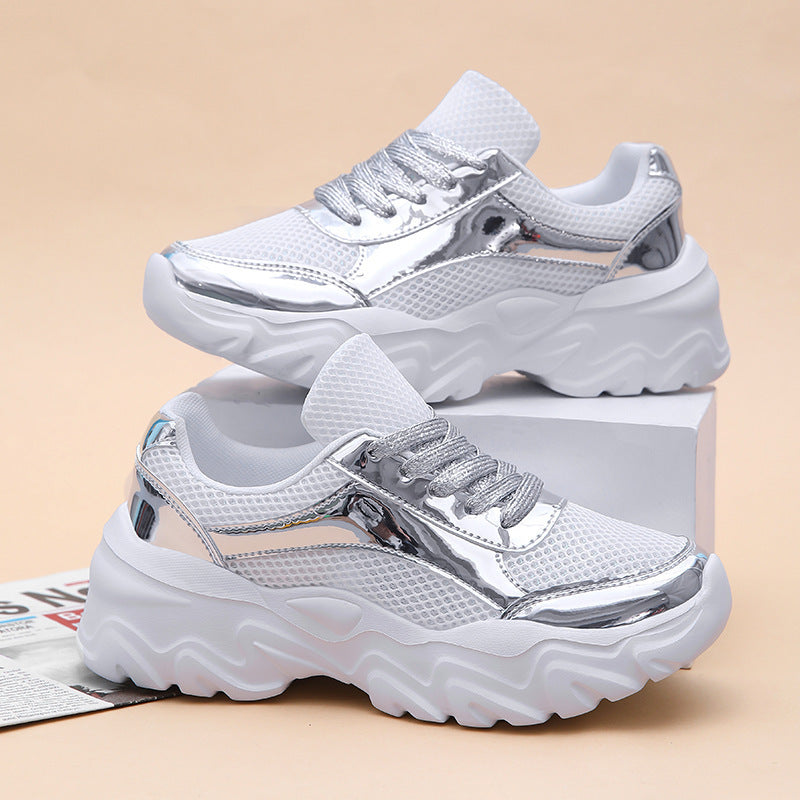 Damen Trendige Metallische Mode Sneakers Fudus